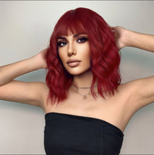 Load image into Gallery viewer, FH P14218 red color wave short synthetic wig with bang