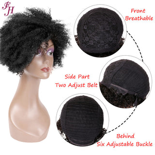 【2FH】FH Q09520 100% raw human hair short curly natural black hair wig