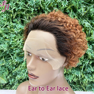 【Nikita】FH Q14388 lace front wig ombre brown short curly pixie cut wig