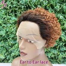 【Nikita】FH Q14388 lace front wig ombre brown short curly pixie cut wig