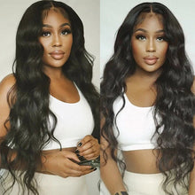 FH natural black body wave 13x4 lace real hair wig