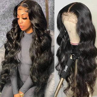 FH natural black body wave 13x4 lace real hair wig