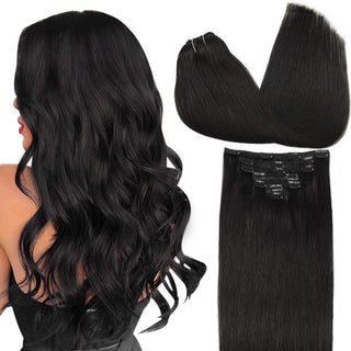 FH factory price natural black human hair clip in hair extensions 8pcs one set