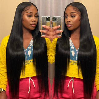 FH natural black straight 13x4 lace real hair wig