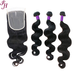 FH three body wave human hair bundles with one 5x5 closure