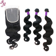 FH three body wave human hair bundles with one 5x5 closure