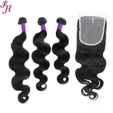 FH three body wave human hair bundles with one 5x5 closure
