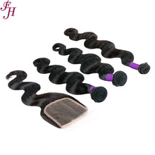 Load image into Gallery viewer, FH three body wave hair bundles with one 4x4 closure