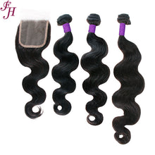 Load image into Gallery viewer, FH three body wave hair bundles with one 4x4 closure