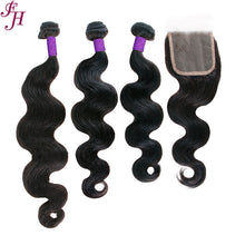 FH three body wave hair bundles with one 4x4 closure