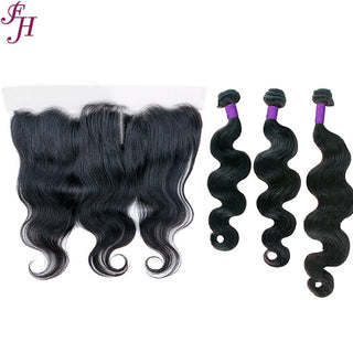 FH three body wave hair bundles with one 13x4 lace frontal