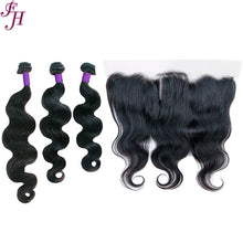 FH three body wave hair bundles with one 13x4 lace frontal