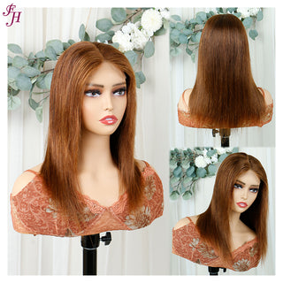 FH 16inches 4x4 lace closure chocolate brown short bob wig