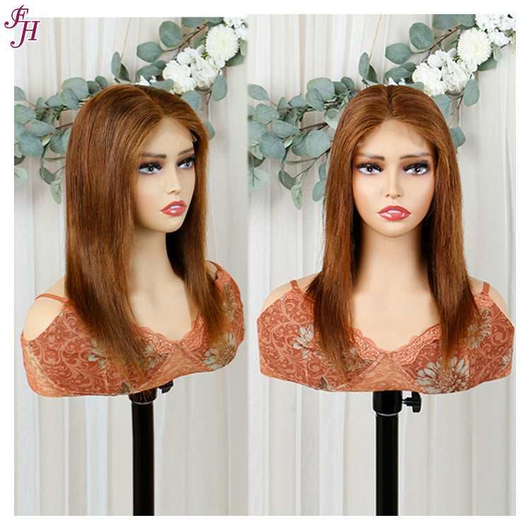 FH 16inches 4x4 lace closure chocolate brown short bob wig