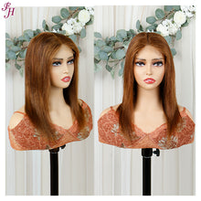 Load image into Gallery viewer, FH 16inches 4x4 lace closure chocolate brown short bob wig