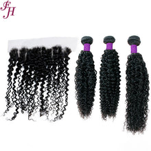 FH three deep curly bundles with one human hair lace frontal