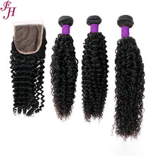 FH three deep curly hair weave with 4x4 lace closure