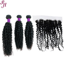 FH three deep curly bundles with one human hair lace frontal
