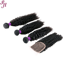 FH three deep curly hair weave with 4x4 lace closure