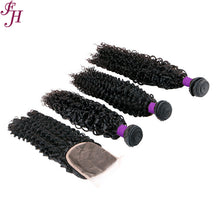 FH three deep curly hair weave with 4x4 lace closure