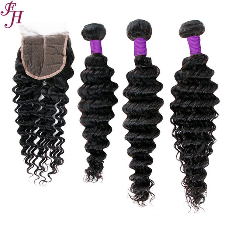 FH three deep wave hair bundles with one 4x4 lace closure