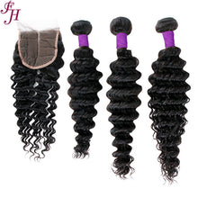Load image into Gallery viewer, FH three deep wave hair bundles with one 4x4 lace closure