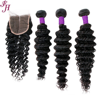 FH three deep wave hair bundles with one 4x4 lace closure