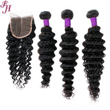 FH three deep wave hair bundles with one 4x4 lace closure