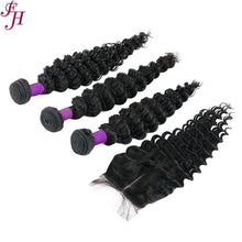 FH three deep wave hair bundles with one 4x4 lace closure