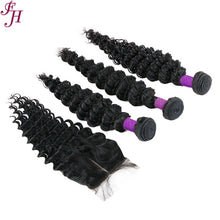 Load image into Gallery viewer, FH three deep wave hair bundles with one 4x4 lace closure