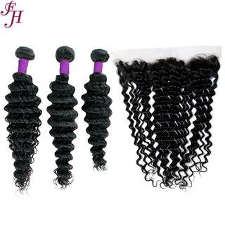 FH three deep wave hair bundles with one 13x4 lace frontal