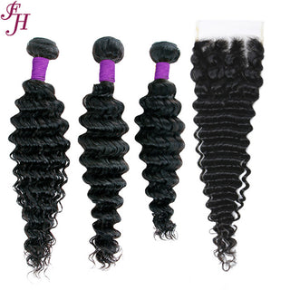 FH three deep wave human hair bundles with one 5x5 closure