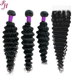 FH three deep wave human hair bundles with one 5x5 closure