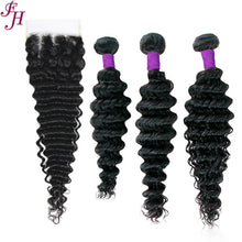 Load image into Gallery viewer, FH three deep wave human hair bundles with one 5x5 closure