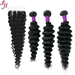 FH three deep wave human hair bundles with one 5x5 closure