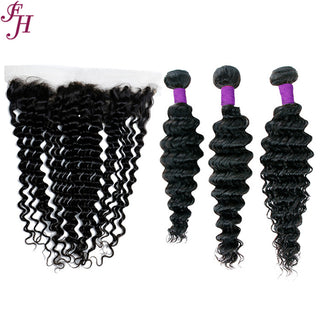 FH three deep wave hair bundles with one 13x4 lace frontal