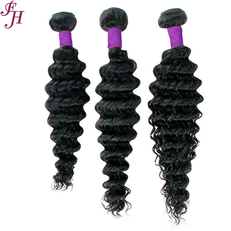 FH three deep wave hair bundles with one 13x4 lace frontal