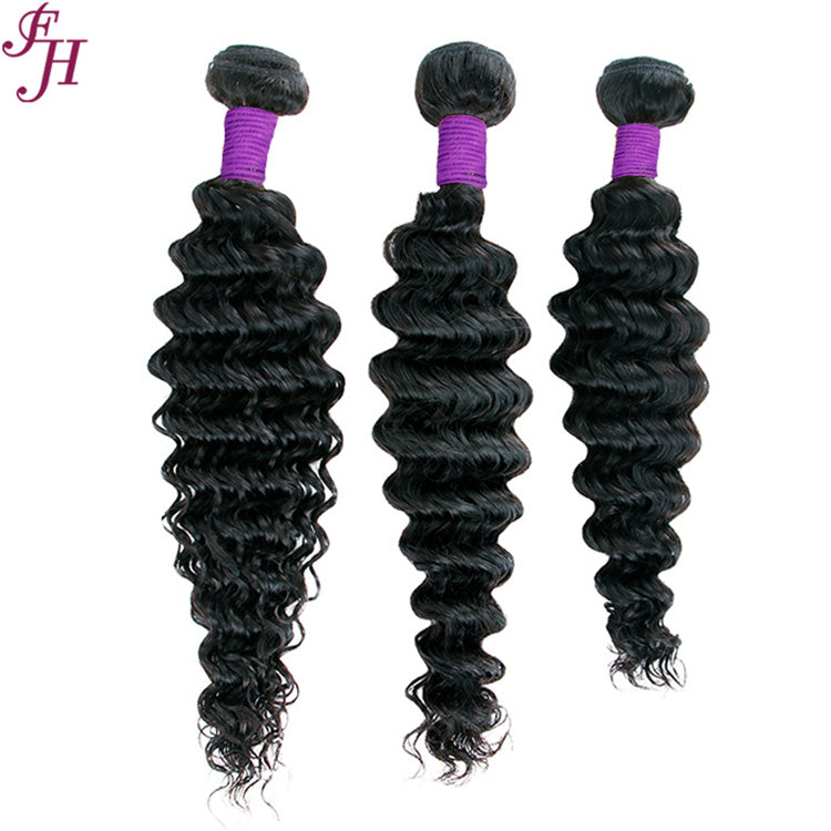 FH three deep wave human hair bundles with one 5x5 closure