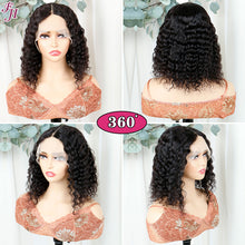 FH natural black deep curly short bob human hair lace frontal wig