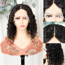 FH natural black deep curly short bob human hair lace frontal wig