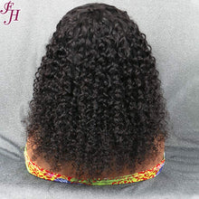 FH natural black deep curly human hair machine made wig with bang