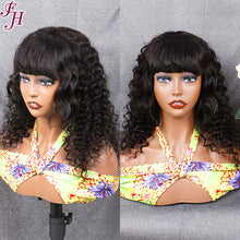 FH natural black deep wave human hair machine made wig with bang