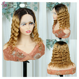 FH T part deep wave 1B&27 short bob wig human hair wig