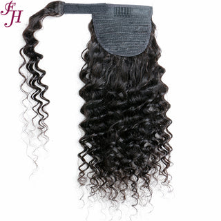 FH 100% virgin human hair black deep wave velcro ponytail