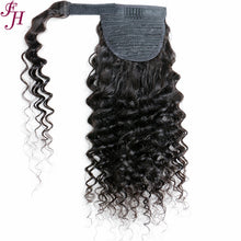 FH 100% virgin human hair black deep wave velcro ponytail