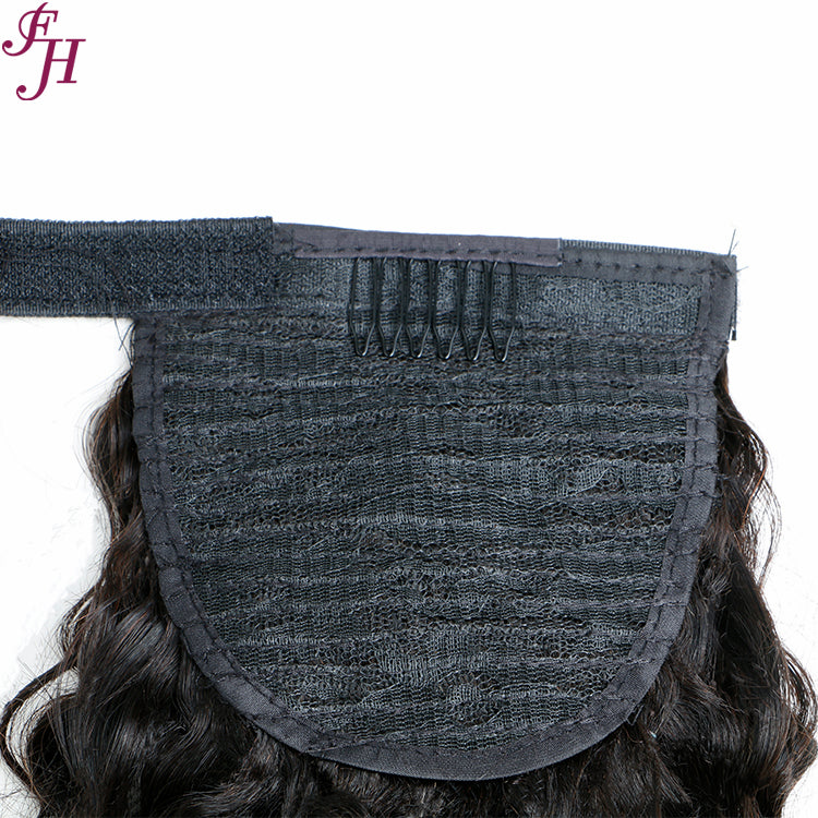 FH 100% virgin human hair black deep wave velcro ponytail