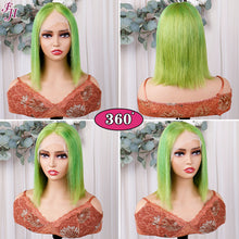 FH green color straight bob wig lace frontal human hair wig