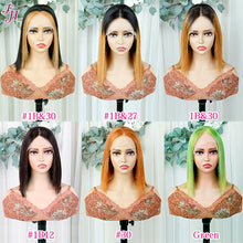 Load image into Gallery viewer, FH green color straight bob wig lace frontal human hair wig