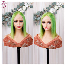 FH green color straight bob wig lace frontal human hair wig