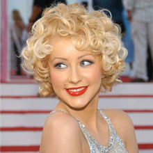 【2FH】 Q16163 blonde short curly machine made real hair wig